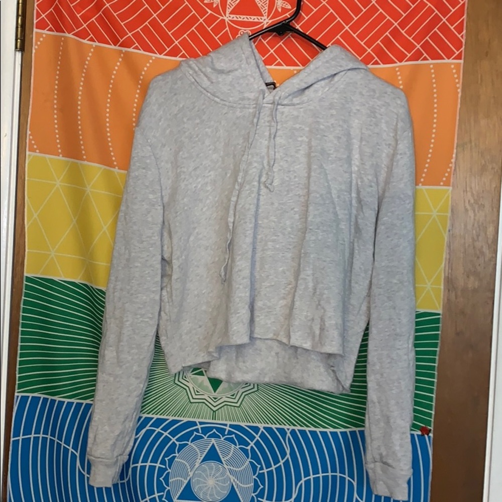 Brandy Melville light grey cropped hoodie - Picture 2 of 2